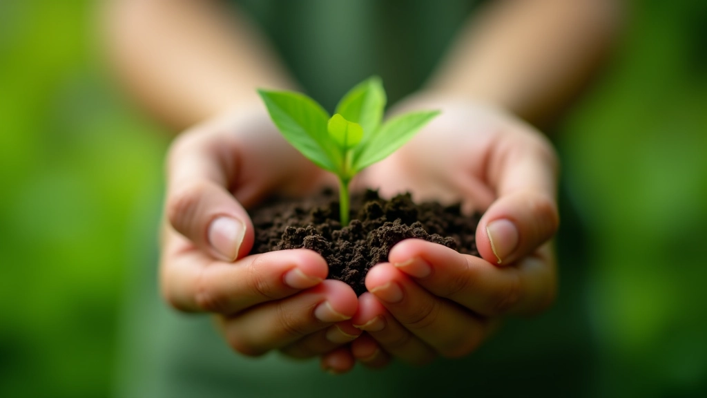 Hands gently cupping a small green seedling plant
