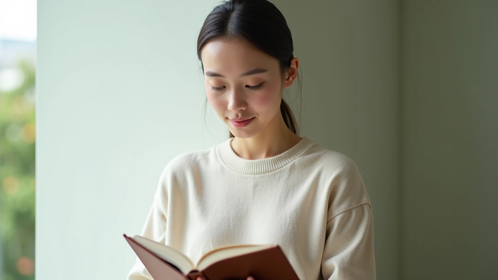 Person reading through journal pages with thoughtful expression, surrounded by notes and reflections
